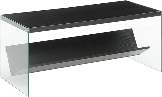 Convenience Concepts SoHo Glass Coffee Table 40" - Modern Living Room Table with Storage Shelf, Contemporary Coffee Table for Family Room, Black