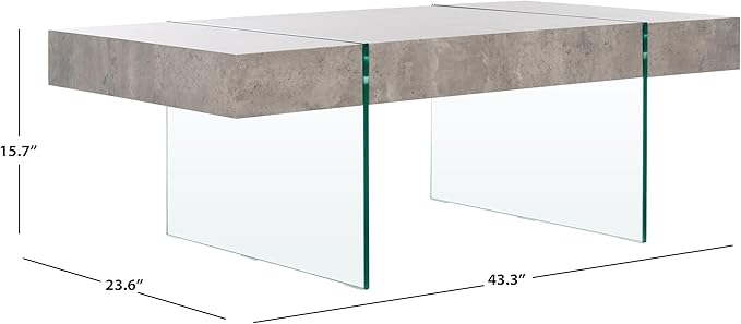 SAFAVIEH Home Collection Jacob Light Concrete Grey/Glass Leg Rectangle Coffee Table