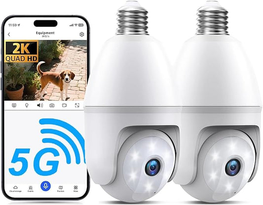 2K Light Bulb Camera Ourdoor, 5G/2.4G Wireless Outdoor Camera, Light Bulb Security Camera with AI Human Detection, Color Night Vision, Motion Alerts, 2-Way Audio, Compatible with Alexa