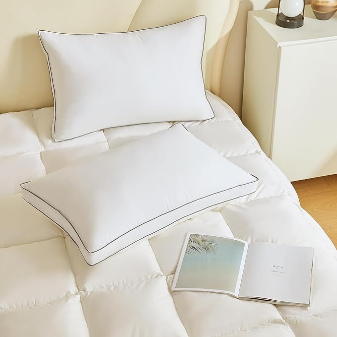 Goose Down Pillows for Neck Pain - Perfect Balance of Softness and Support,Relief for Side and Back Sleepers, Hotel Down Pillows King Size Set of 2