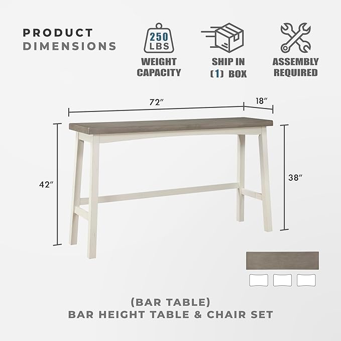 Lexicon Bar Table Set for 3, Small Kitchen Table Set Kitchen Island Table with 3 Saddle Bar Stools, 4 Piece Dining Table Set for Breakfast Nook, Living Room, Apartment, Pub Height, White/Coffee