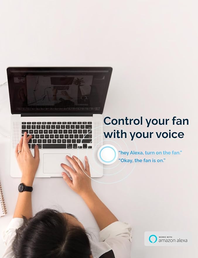 Orison Smart Bladeless Low Profile Ceiling Fan with LED-RGB Ambient Lighting Compatible with Alexa/Google Assistant/App Control, 6-Speed Color Change, Quiet Operation with Remote &App,19.7" (White)