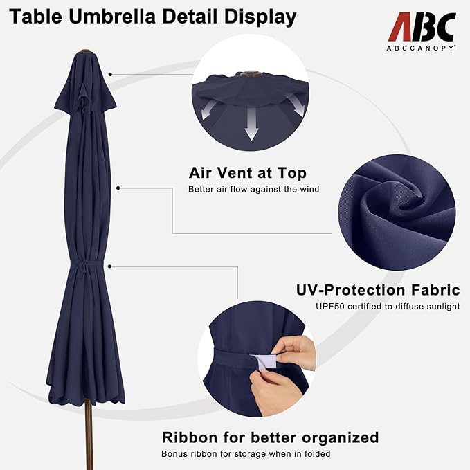 ABCCANOPY 10ft Scalloped Patio Umbrella, Outdoor Table Umbrella with Tilt and Crank, Fiberglass Ribs Deck Umbrella for Patio, Pool, Garden, Picnic (Tibetan Blue)