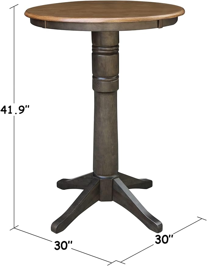 IC INTERNATIONAL CONCEPTS 30" Round Top Solid Wood Pedestal Table in Hickory/Washed Coal - Bar Height