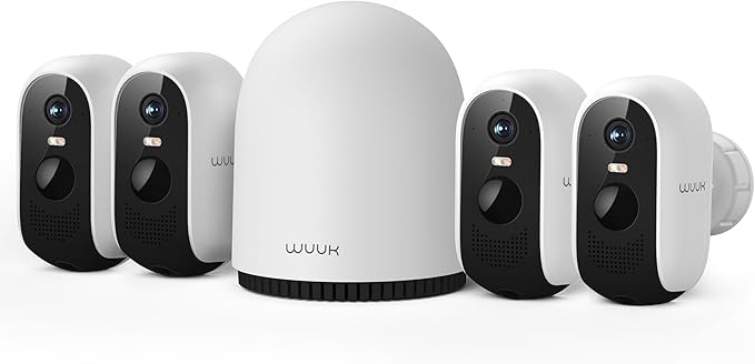 WUUK Security Cameras Wireless Outdoor, Indoor Home Surveillance System, 2K, No Monthly Fee, Motion Alert, Night Vision, 2.4/5 GHz WiFi, 32G Local Storage, Compatible with Alexa & Google, 4-Camera Kit