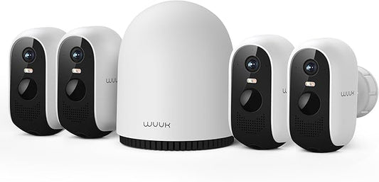 WUUK Security Cameras Wireless Outdoor, Indoor Home Surveillance System, 2K, No Monthly Fee, Motion Alert, Night Vision, 2.4/5 GHz WiFi, 32G Local Storage, Compatible with Alexa & Google, 4-Camera Kit