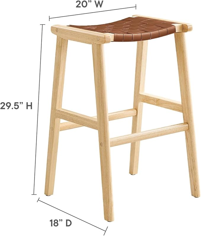 Modway Saoirse Faux Leather Wood Bar Stool - Set of 2 in Natural Brown