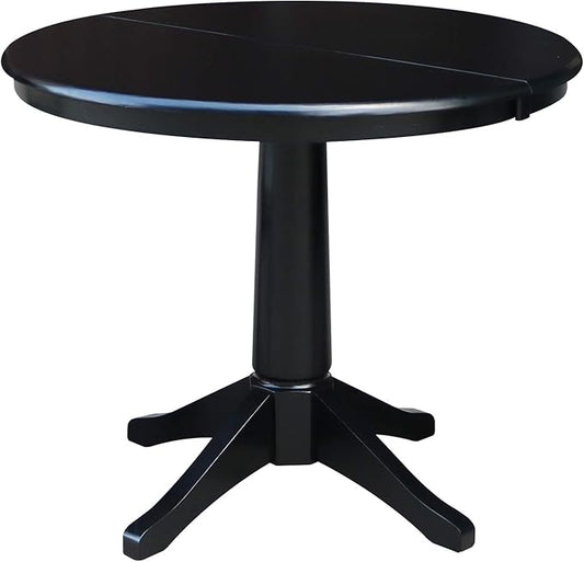 International Concepts 36" Round Top Pedestal Table with 12" Leaf-28.9" H-Dining Height, Black