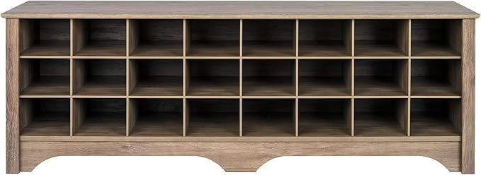 Prepac 24 Pair Shoe Cabinet, Entryway Bench, Mud Room Organization and Storage Bench with 24 Shoe Cubbies, Drifted Gray, 15.5"D x 60"W x 20.25"H