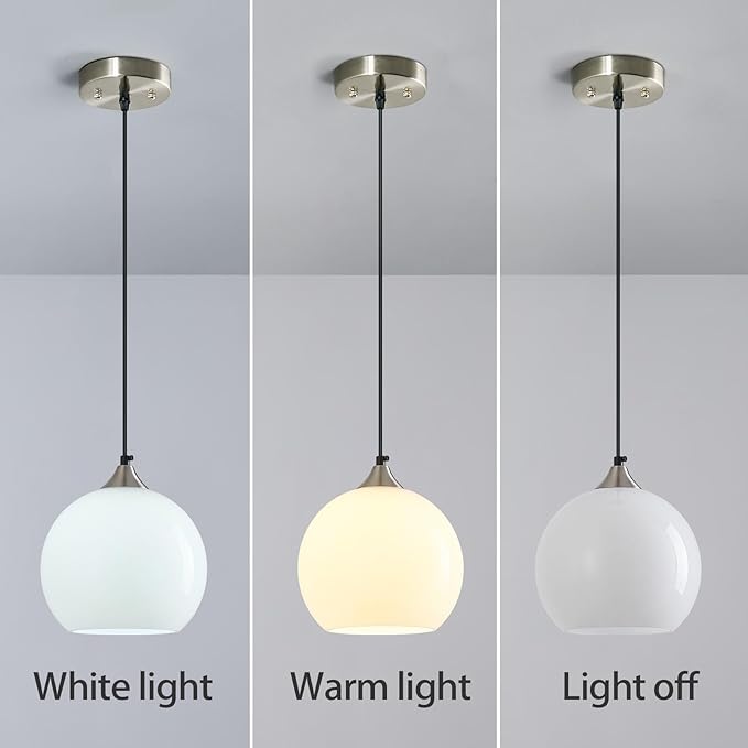 Milky Luster Glass Pendant Lights Kitchen Island Globe Pendant Light Fixtures Modern Pendant Lighting for Bedroom Living Dining Room Light Fixture (7.87 in, 2 Pack)
