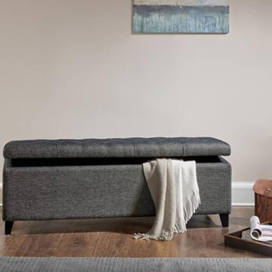 Madison Park Entryway Accent Bench for Living Room Flip Top Storage Chest, Shandra Tufted Top Upholstered Storage Bench End of Bed for Bedroom Furniture, Indoor Seating, 49"Wide, Charcoal