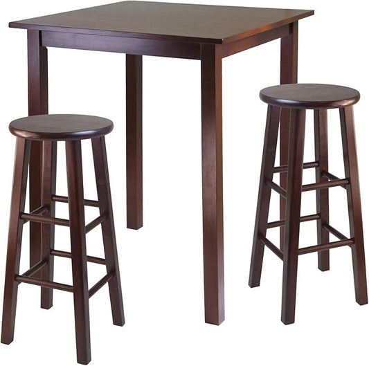 Winsome Wood Parkland 3-Pc High Table with 29" Square Leg Stools Walnut