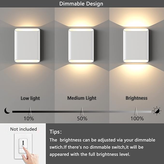 LED Wall Lights Outdoor Wall Sconces Dimmable 15.5W, IP65 Waterproof Porch Lights Up and Down Modern Wall Lamps for Garage Yard, 3000K 120-277V CRI 90+, Set of 2 (White)