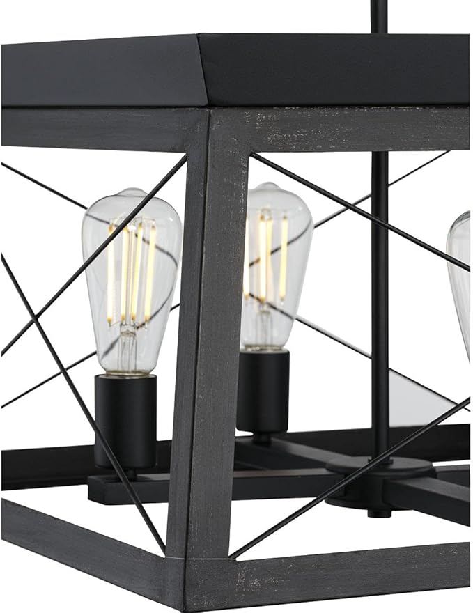 Progress Lighting 4 Light Chandelier, Rustic Farmhouse Style Modern Hanging Light Fixture for Kitchen and Dining Room, Briarwood Collection, Textured Black