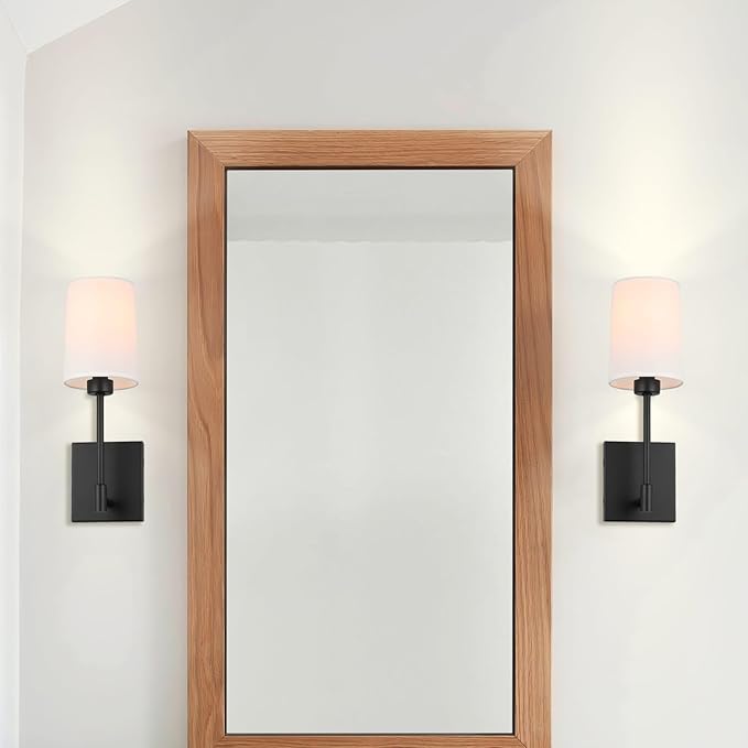 XiNBEi Lighting Bedroom Wall Lamp, Modern 1 Light Black Wall Mounted Sconce Light with Fabric Shade for Bedside & Living Room XB-W1215-1-MB