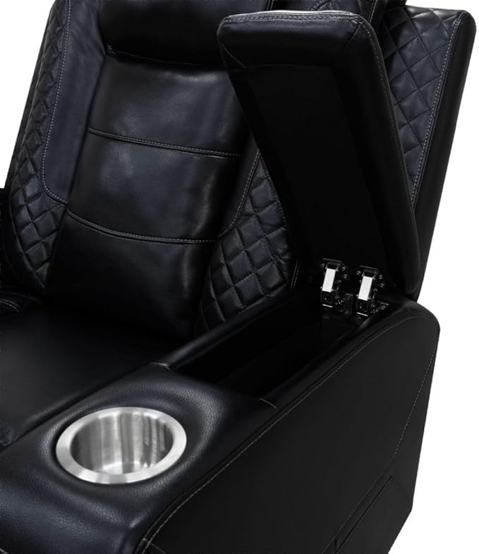 Leather Power Recliner Sofa Set with LED, Living Room Furniture Set, Leather Sofa Set with USB Port Storage Console Cup Holder for Office Living Room Home (All-Black Upgraded Version 8 Cup Holders)