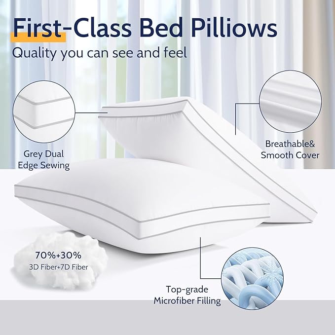 ROUMEA Pillows Queen Size Set of 4,Gusseted Bed Pillows for Sleeping 4 Pack, Luxury Hotel Quality, Supportive Queen Pillows with Soft Down Alternative for Back Stomach Side Sleepers, Machine Washable