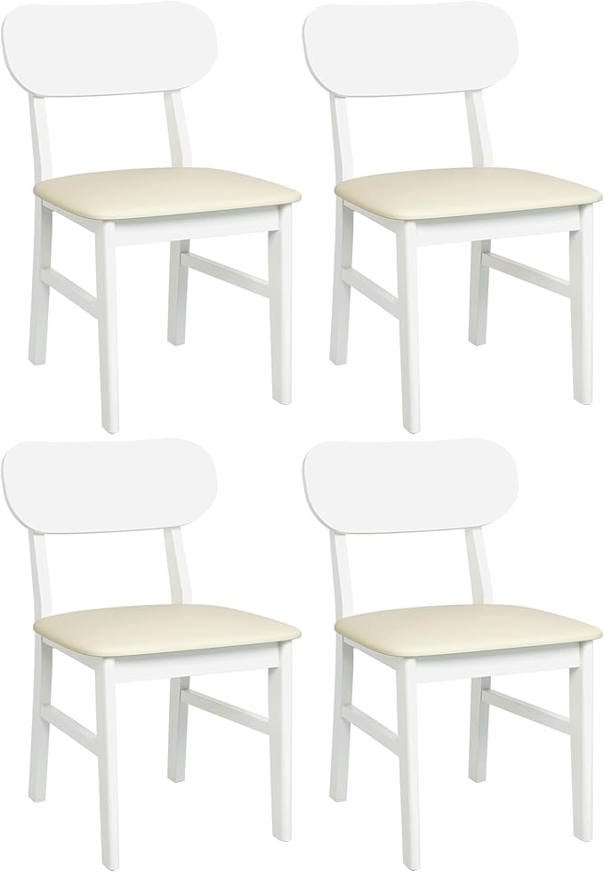 Farmhouse Dining Chairs Set of 4, Solid Wood, Modern Leather Upholstered Kitchen Chairs, Side Seating for Kitchen, Dining Room, Living Room, Home Office, Terrace, 350LBS Capacity, White