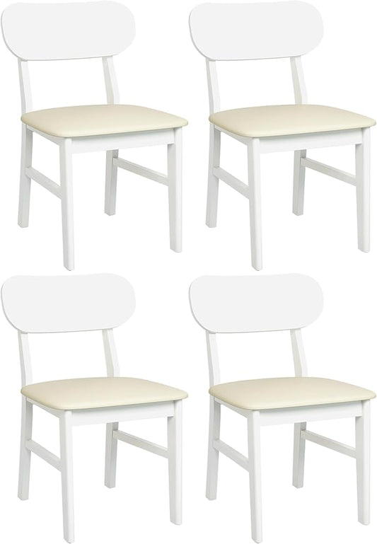 Farmhouse Dining Chairs Set of 4, Solid Wood, Modern Leather Upholstered Kitchen Chairs, Side Seating for Kitchen, Dining Room, Living Room, Home Office, Terrace, 350LBS Capacity, White