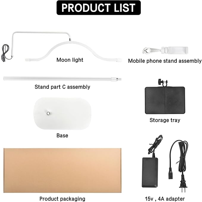 Eyelash LED Floor Lamp Estheticians Light, Tattoo Light, Pmu Lamp, Facialist Moon Lamp, Lighting for Beauty Filming Content Creation (White)