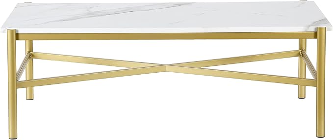 Braxton 46'' Wide Rectangular Coffee Table with Faux Marble Top in Gold