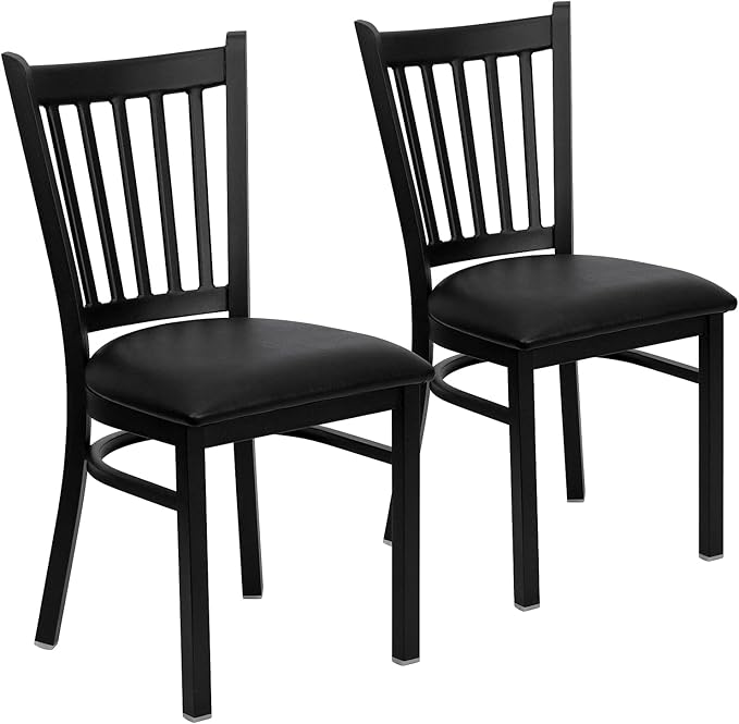 Flash Furniture Hercules Series Vertical Back Metal Restaurant Chairs, Upholstered Armless Dining Chairs for Restaurants/Kitchens, Set of 2, Black