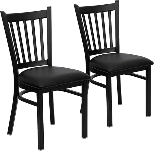 Flash Furniture Hercules Series Vertical Back Metal Restaurant Chairs, Upholstered Armless Dining Chairs for Restaurants/Kitchens, Set of 2, Black