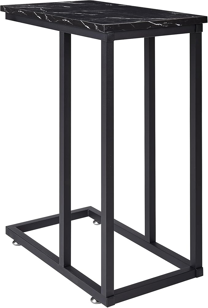 VECELO Universal C-Shaped Side Table, Multi-Functional Snack & TV Tray for Living Room, Bedroom, Black Marble (1 Set)