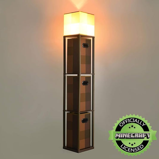 Minecraft Brownstone Torch 5-Foot Standing Floor Lamp and Storage Unit | Includes 3 Cube Organizer Storage Bins