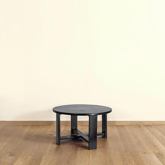 Creative Co-Op Elegant Acacia Trestle Round Coffee Table, Black