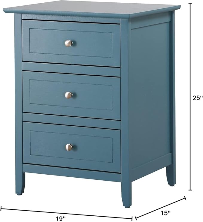 Glory Furniture Daniel 3 Drawer Nightstand in Teal