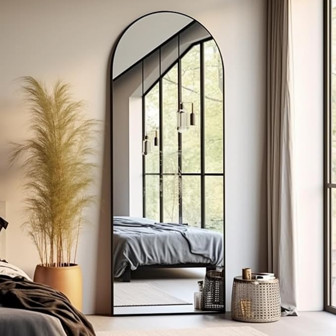 Arched Floor Mirror, 58"18" Full Length Mirror with Stand, Freestanding, Aluminum Frame - Black