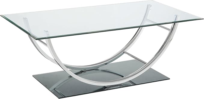 Coaster Home Furnishings - Danville - Glass and Metal - Rectangular U-Shaped Coffee Table with Clear Glass Top, Chrome Finish, Curved Frame, Mirrored Base - Living Room - 48 Inch - Chrome - 704988