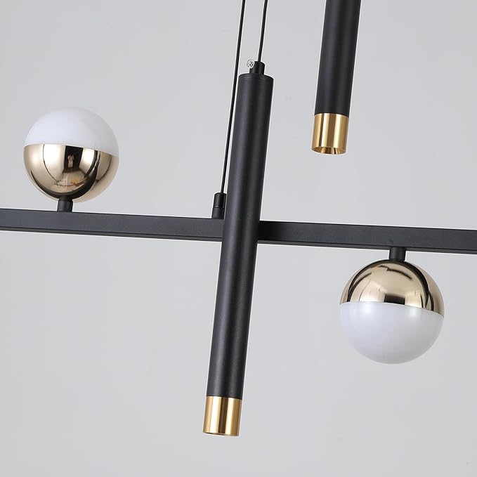 Modern LED Pendant Lights, Dimmable 39in Linear Wave LED Chandelier Lighting, Black & Gold Dining Room Hanging Light Fixtures Kitchen Island Globe Pendant Light for Dining Table (2704lm)
