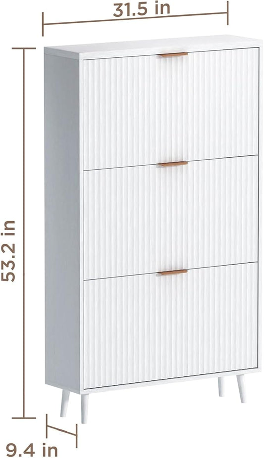 Shoe Cabinet Storage,Modern Freestanding Organizer with 3 Flip Drawers,Narrow Shoe Rack Cabinet for Entryway,White
