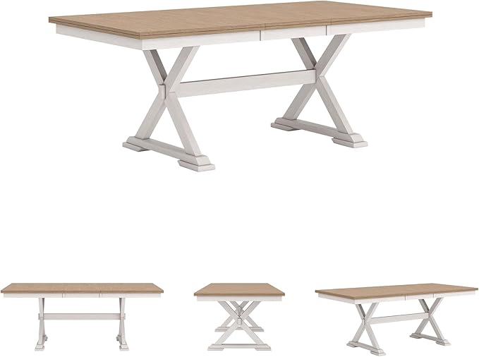 Signature Design by Ashley Westlinport Casual Dining Butterfly Extension Table with Self-Storing Butterfly Leaf, Light Brown & White