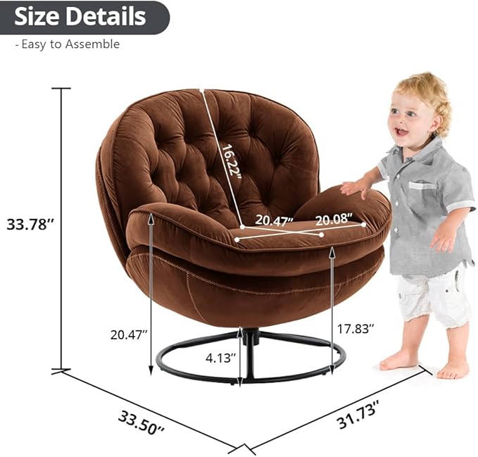 Velvet Swivel Accent Chair with Ottoman Set, Modern Lounge Chair with Metal Base Frame & Footrest, Comfortable Single Leisure Sofa Chair Reading Chair with 360 Degree Swiveling for Living Room, Brown