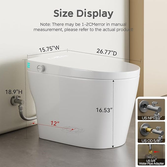Smart Toilet with Bidet Built In, One Piece Bidet Toilet with 1.28 GPF Auto Dual Flush,Foot Sensor, Modern Elongated Tankless Toilet with Foam Shield,Heated Seat,Warm Water,Air Dry,LED Display