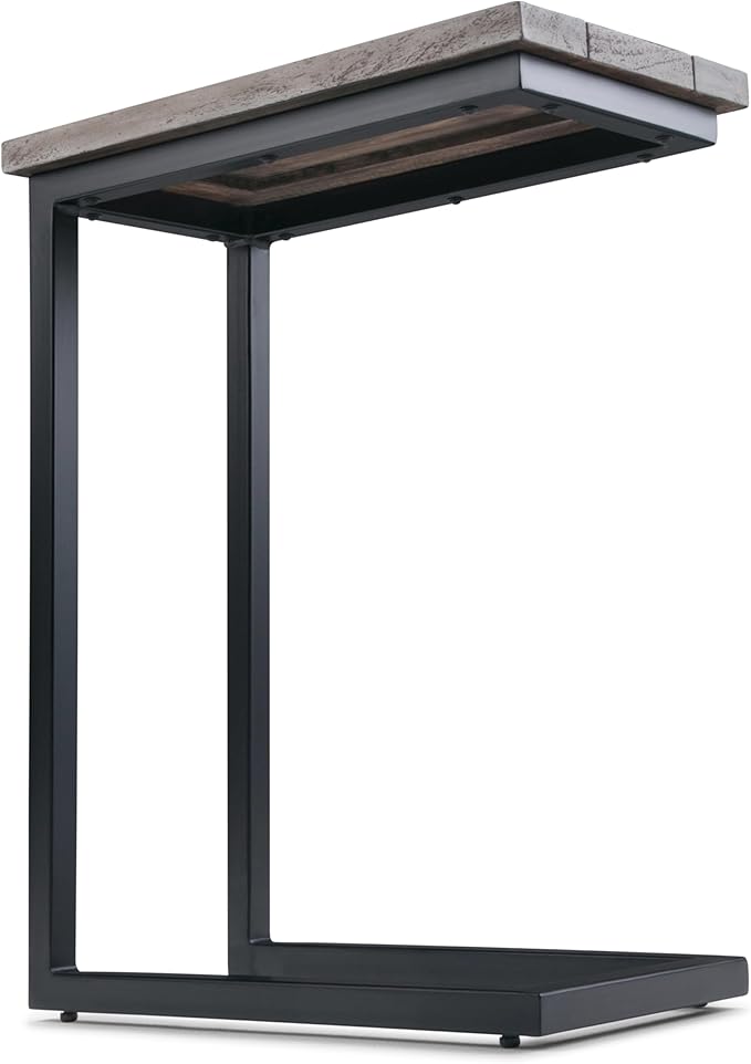 SIMPLIHOME Skyler C-Side Table - 18" Wide x 24" High Solid Mango Wood and Metal Slide-Under Table in Birch, Industrial Accent Table or End Table for Living Room or Bedroom with Open Frame, Assembled