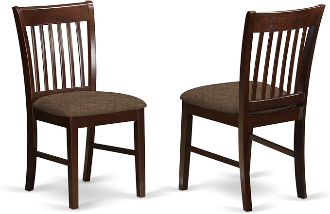 East West Furniture ANNO3-MAH-C 3 Piece Kitchen Table & Chairs Set Contains a Round Dining Room Table with Pedestal and 2 Linen Fabric Dining Room Chairs, 36x36 Inch, Mahogany