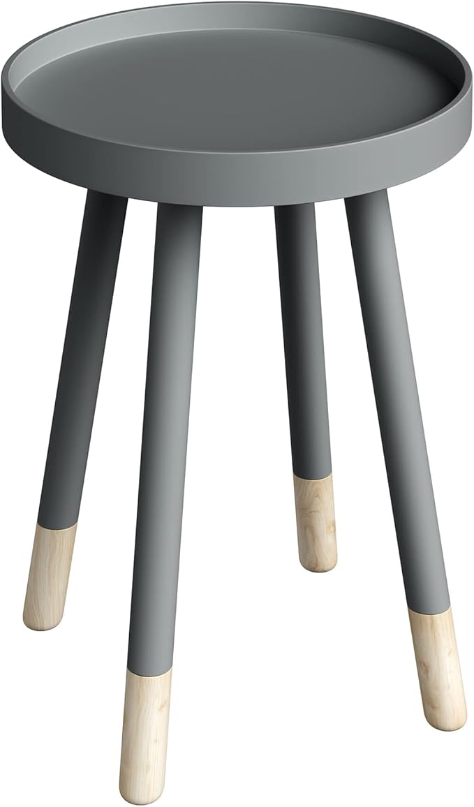 Lavish Home Round End Table - Wooden Mid-Century Modern Side Table with Tray Top and Two-Tone Color - Living Room Furniture (Gray)