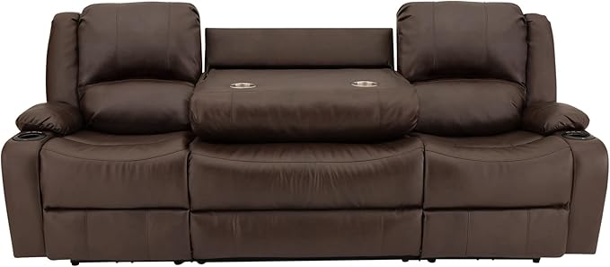 RecPro Charles 94" Powered Triple RV Wall Hugger Recliner | Drop Down Console | RV Furniture with Upgraded 2023 Fabric (Chestnut)
