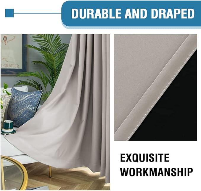 H.VERSAILTEX 100% Blackout Curtains for Bedroom Thermal Insulated Blackout Curtains 63 inch Length Heat and Full Light Blocking Curtains for Living Room with Black Liner 2 Panels Set, Warm Taupe