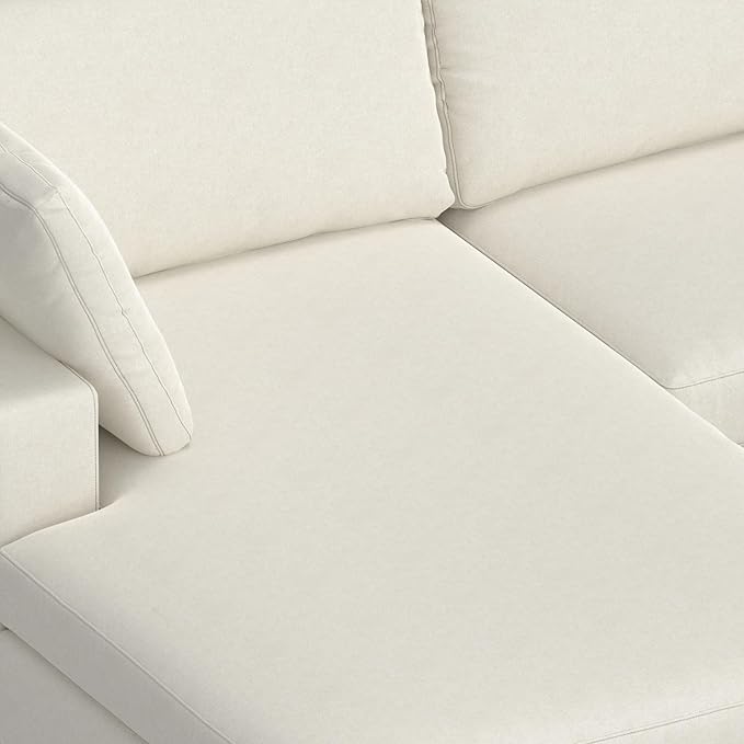 SIMPLIHOME Charlie Left-Facing Sectional Sofa in 100% Recycled Polyester Tightly Woven Performance Fabric, Cream, 122-inches Wide, Handcrafted Contemporary Style L-Shaped Couch with Chaise