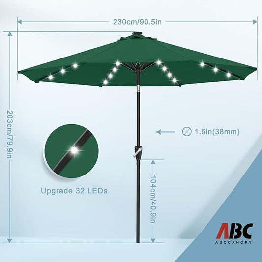 ABCCANOPY Durable Solar Led Patio Umbrellas with 24LED Lights 7.5FT (Green)