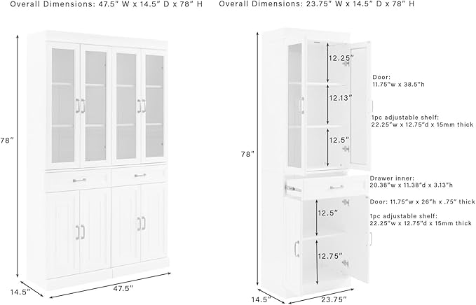Crosley Furniture Stanton 2-Piece Glass Door Kitchen Storage Pantry Cabinet with Shelves Dining, Laundry Room, Coffee