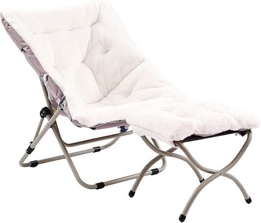 Comfy Folded Chair with Ottoman, Oversized Folding Faux Fur Chair Soft Furry Lazy Chair with Metal Frame Moon Chair Accent Chair for Bedroom, Living Room, Dorm Rooms