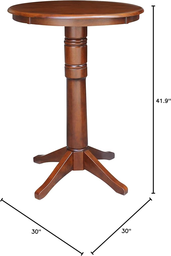 International Concepts 30" Round Wood Pedestal Bar Table in Espresso