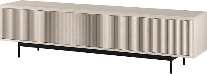 Henn&Hart Fluted TV Stand for TVs up to 85" with 2 Open-Concept Ribbed Storage Cabinets for Living Room, Family Room, or Office, Beech White