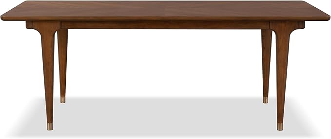 Furniture of America Forma Mid-Century Modern 82-inch Wood Rectangle Dining Table with Soft Round Edge Top and Gold-Capped Legs, Easy Assembly for Home, Kitchen and Living Room, Walnut